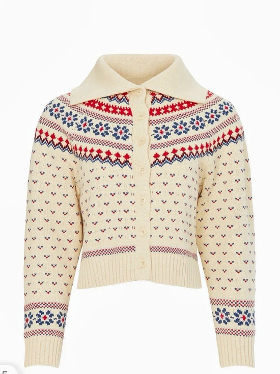 THE GREAT. Sweaters - The Great. Fair Isle Cropped Cardigan in Cream